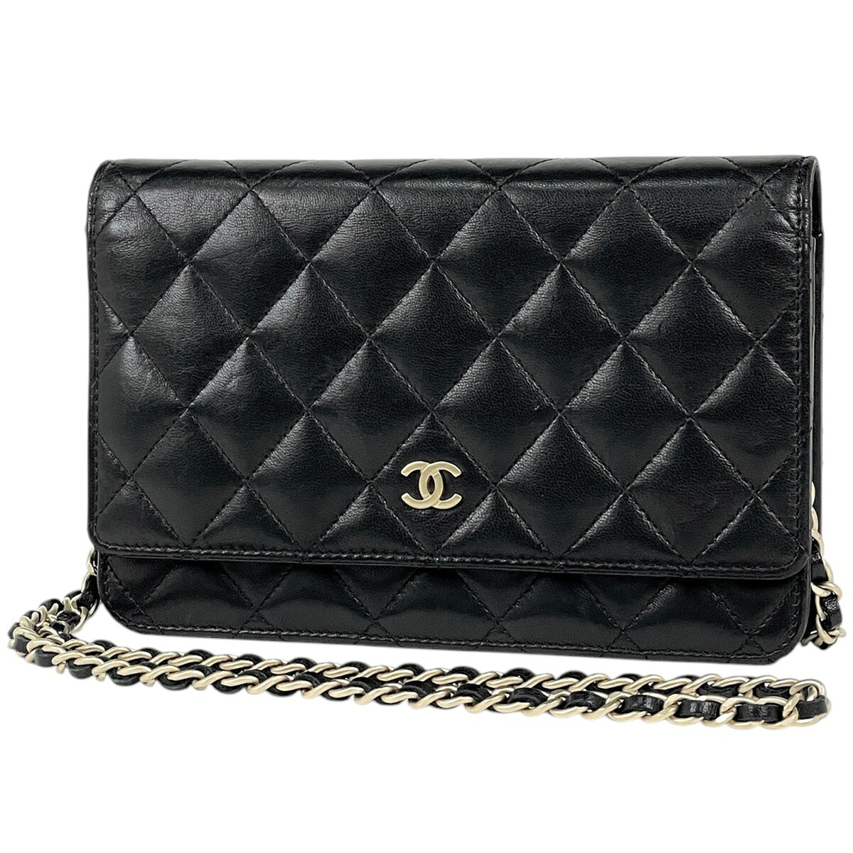 シャネル CHANEL ココマーク チェーン店 ウォレット 札入れ マトラッセ チェーンウォレット なめし革 黒いこと AP0250 レディース 【中古】