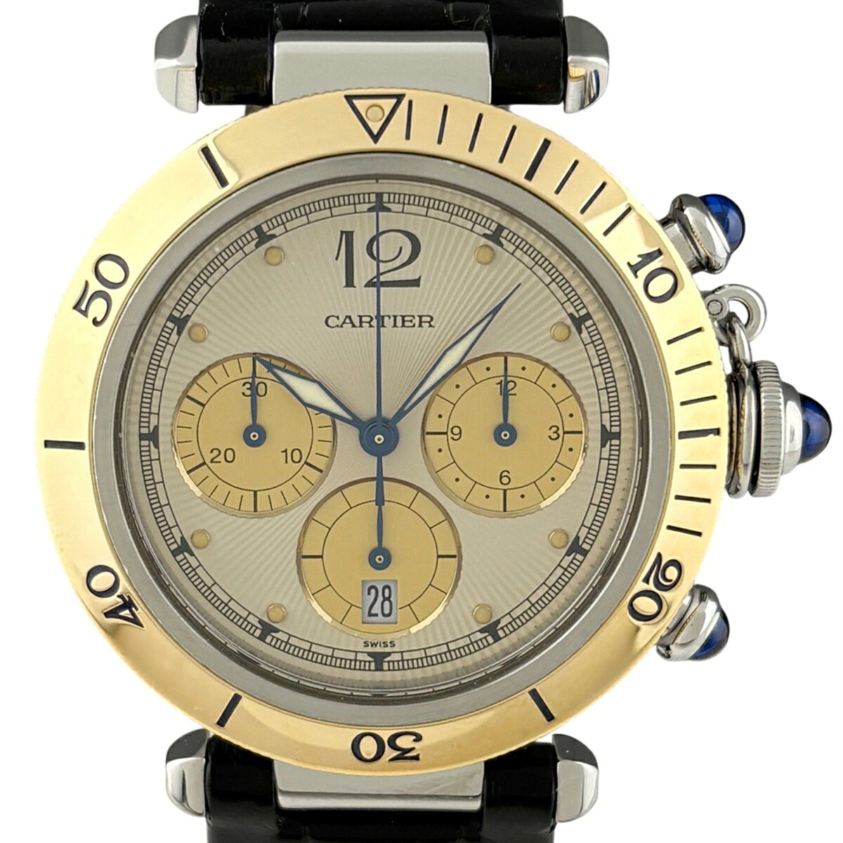 カルティエ CARTIER パシャ W3101155 ウォッチ SS YG なめし革 石英 象牙色系 メンズ 【中古】 msp29