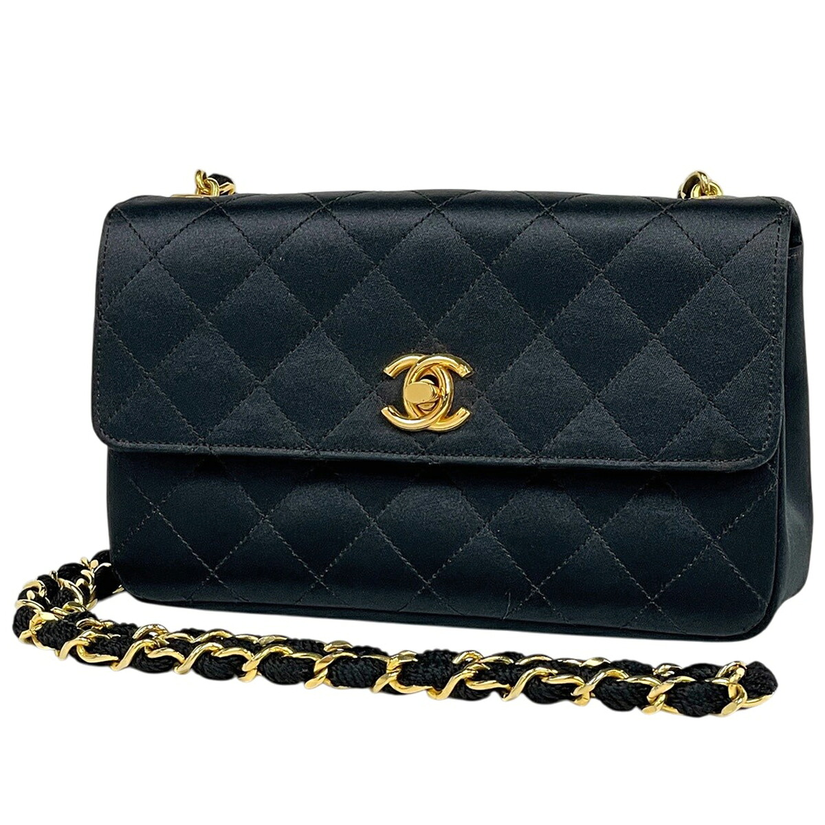 シャネル CHANEL ココマーク チェーン店 ショルダーバッグ 繻子 黒いこと レディース 【中古】