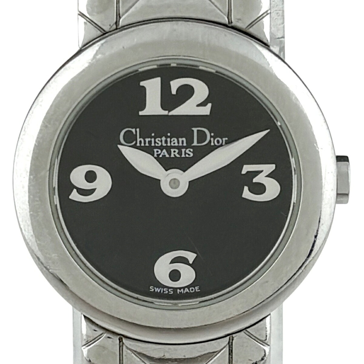 ディオール Christian Dior ラウンド D84-100 ウォッチ SS 石英 黒いこと レディース 【中古】 msp29
