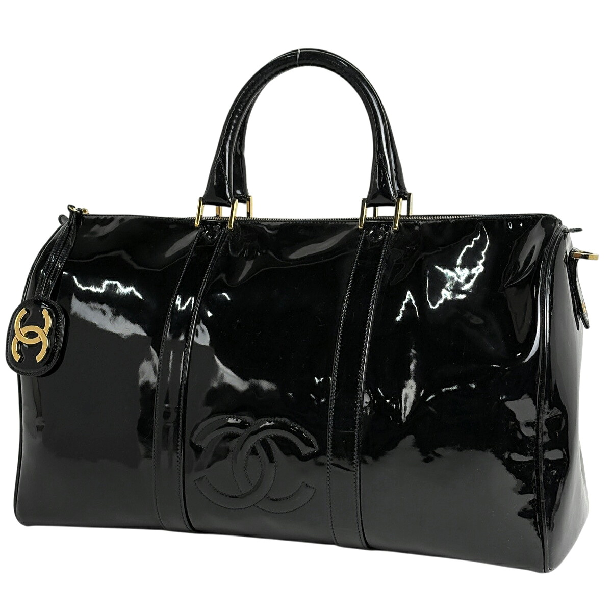 シャネル CHANEL ココマーク ボストンバッグ 2WAY エナメル 専売特許なめし革 黒いこと レディース 【中古】