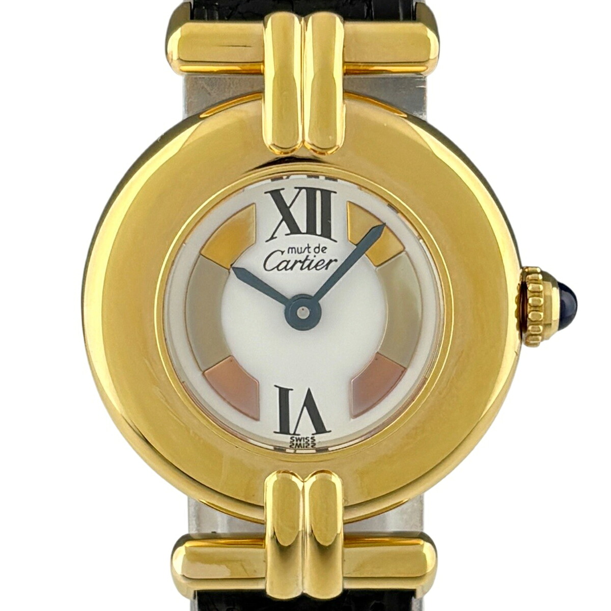 カルティエ CARTIER マストコリゼ ヴェルメイユ トリニティ 590002 ウオッチ しろがね色925 GP なめし革 石英 白いこと レディース 【中古】 msp29
