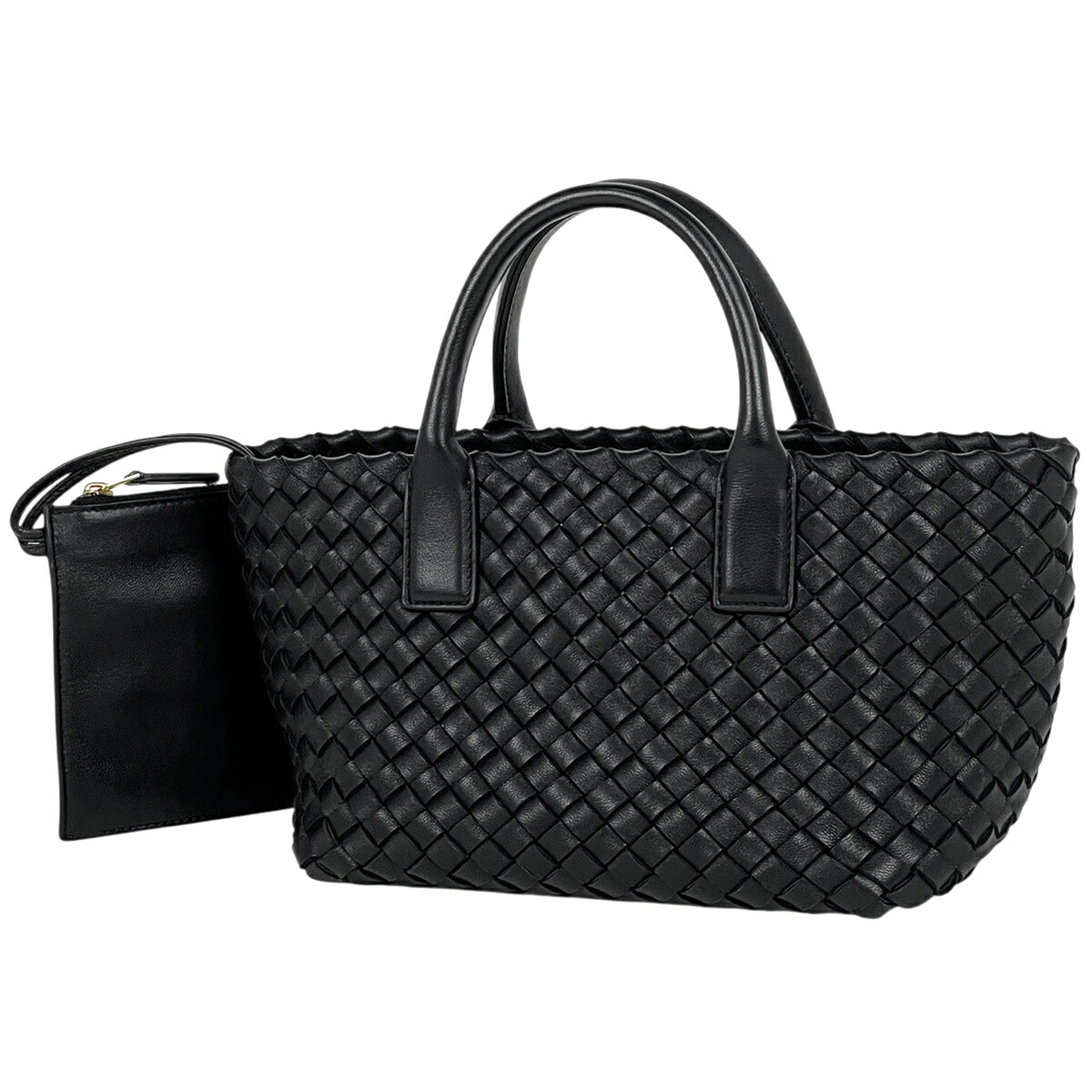 ボッテガヴェネタ BOTTEGAVENETA イントレチャート トートバッグ レザー ブラック レディース 【中古】