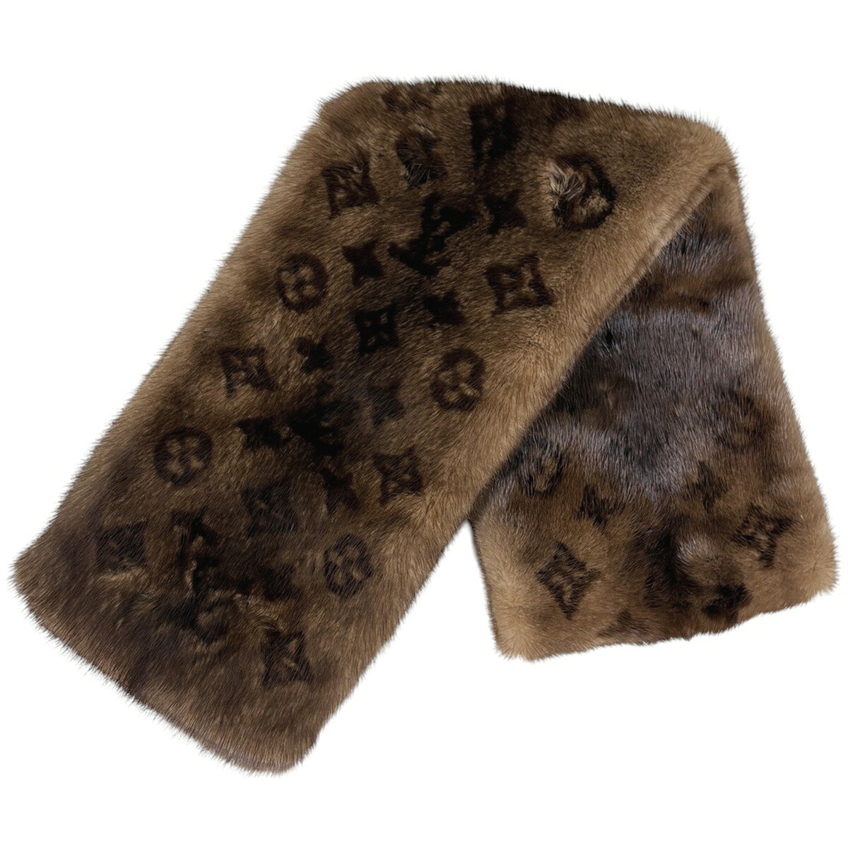 ルイ・ヴィトン Louis Vuitton エシャルプ ロゴタイプ 防寒 消音装置 モノグラムミンクのコート 絹地 赤銅色 レディース 【中古】 msp29