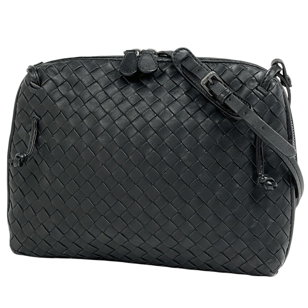 ボッテガヴェネタ BOTTEGAVENETA イントレチャート ノディーニ ショルダーバッグ レザー ブラック 245354 レディース 【中古】