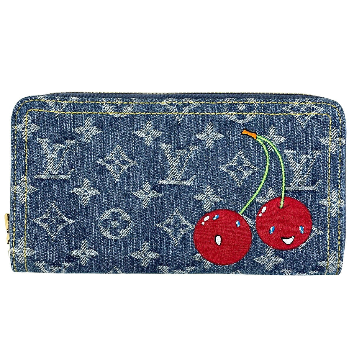 ルイ・ヴィトン Louis Vuitton ジッピー ウォレット LV×TM 村上隆 桜んぼう 長札入れ モノグラムジーンズ 青色 M23161 レディース 【中古】