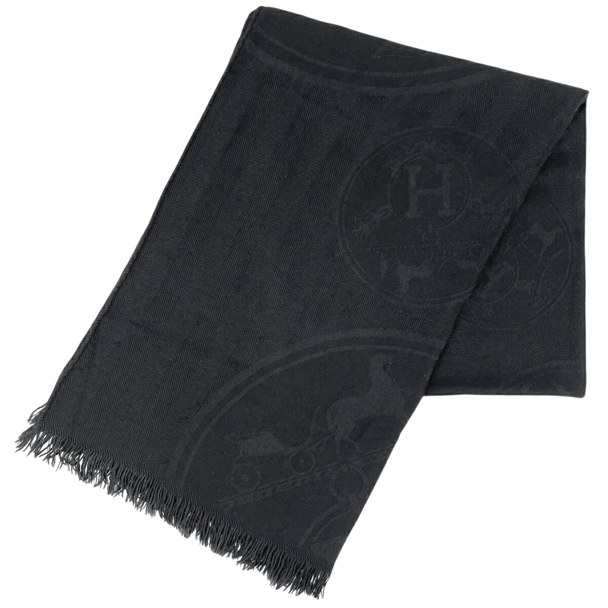 エルメス HERMES ロゴタイプ 袈裟 消音装置 カシミール 絹地 黒いこと レディース 【中古】