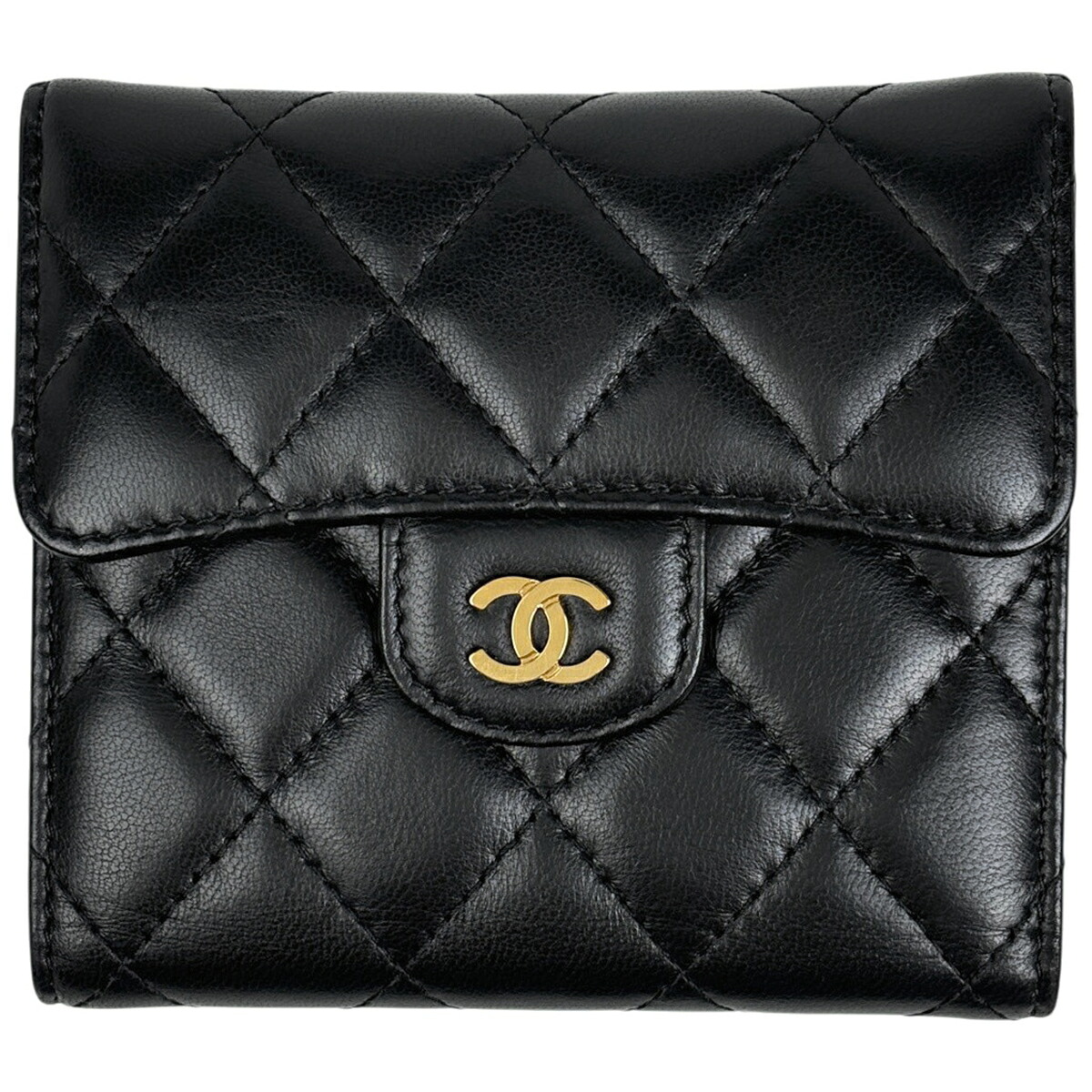 シャネル CHANEL ココマーク 三つ折り 銭入れ マトラッセ なめし革 黒いこと レディース 【中古】