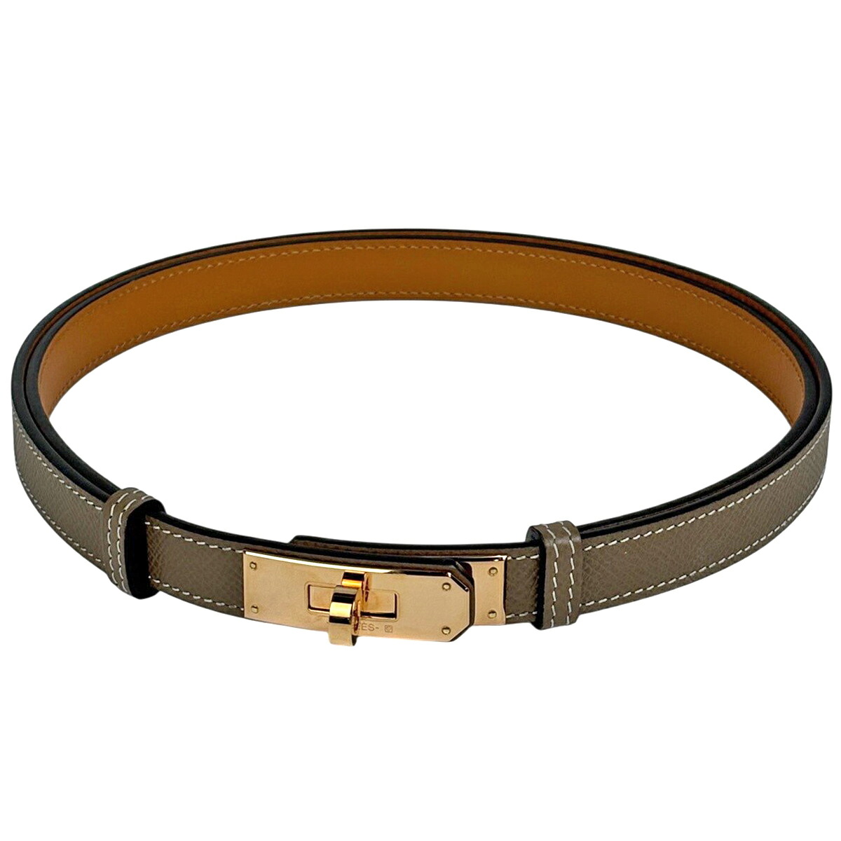 エルメス HERMES ケリー 三尺帯 W目じるし ヴォーエプソン グレージュ レディース 【中古】