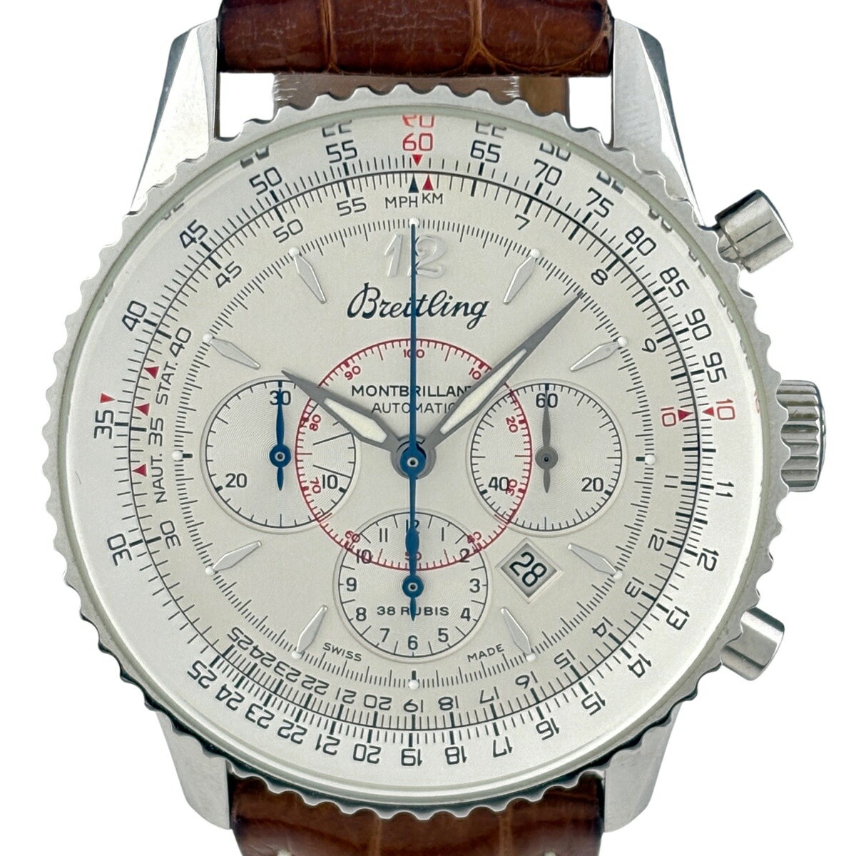 ブライト輪っか BREITLING ナビタイマー モンブリラン A41330 ウォッチ SS なめし革 自動小銃一巻き しろがね色 メンズ 【中古】 msp29