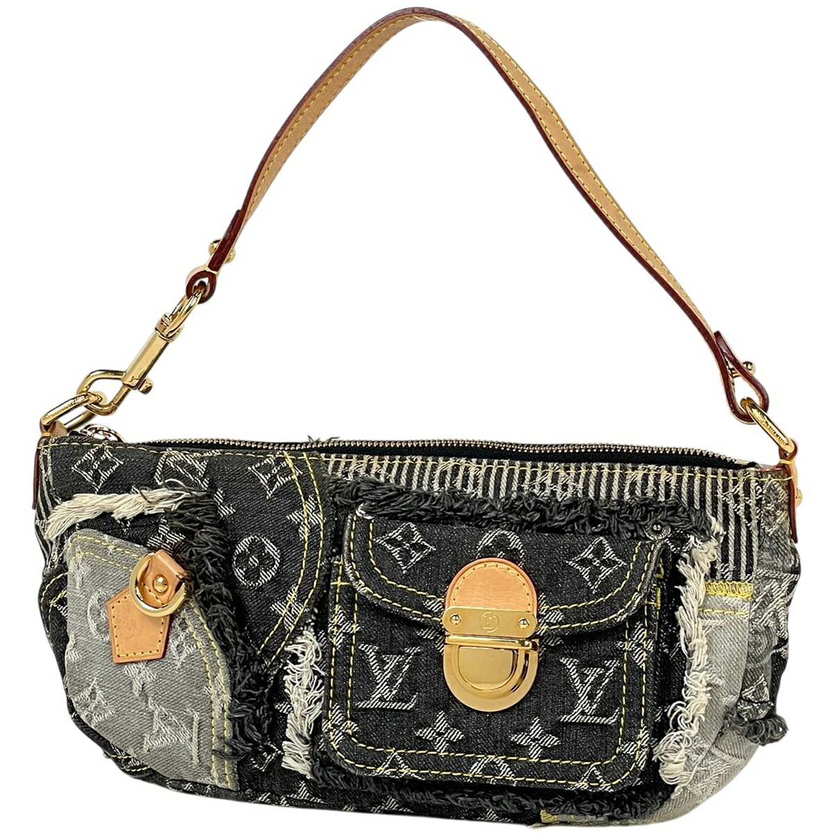 ルイ・ヴィトン Louis Vuitton パウチィ モノグラムデニムパッチワーク ショルダーバッグ モノグラムジーンズ 黒いこと 薄墨色 M95383 レディース 【中古】 msp29