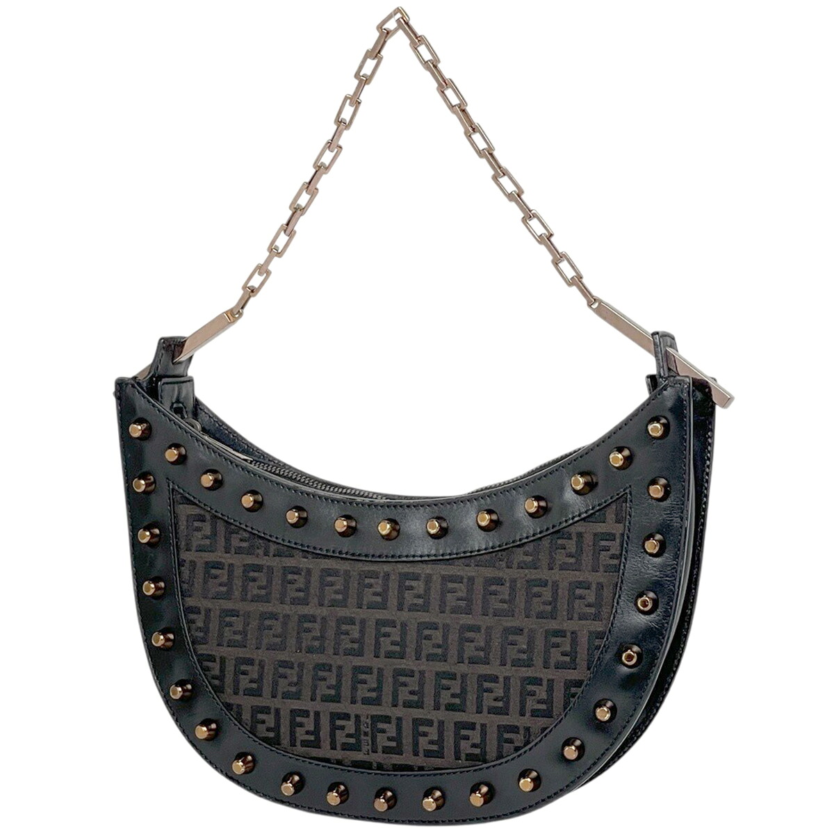 フェンディ FENDI ズッキーノ柄 チェーン店 ショルダーバッグ スタッズ 帆布 赤銅色 8BR063011 レディース 【中古】