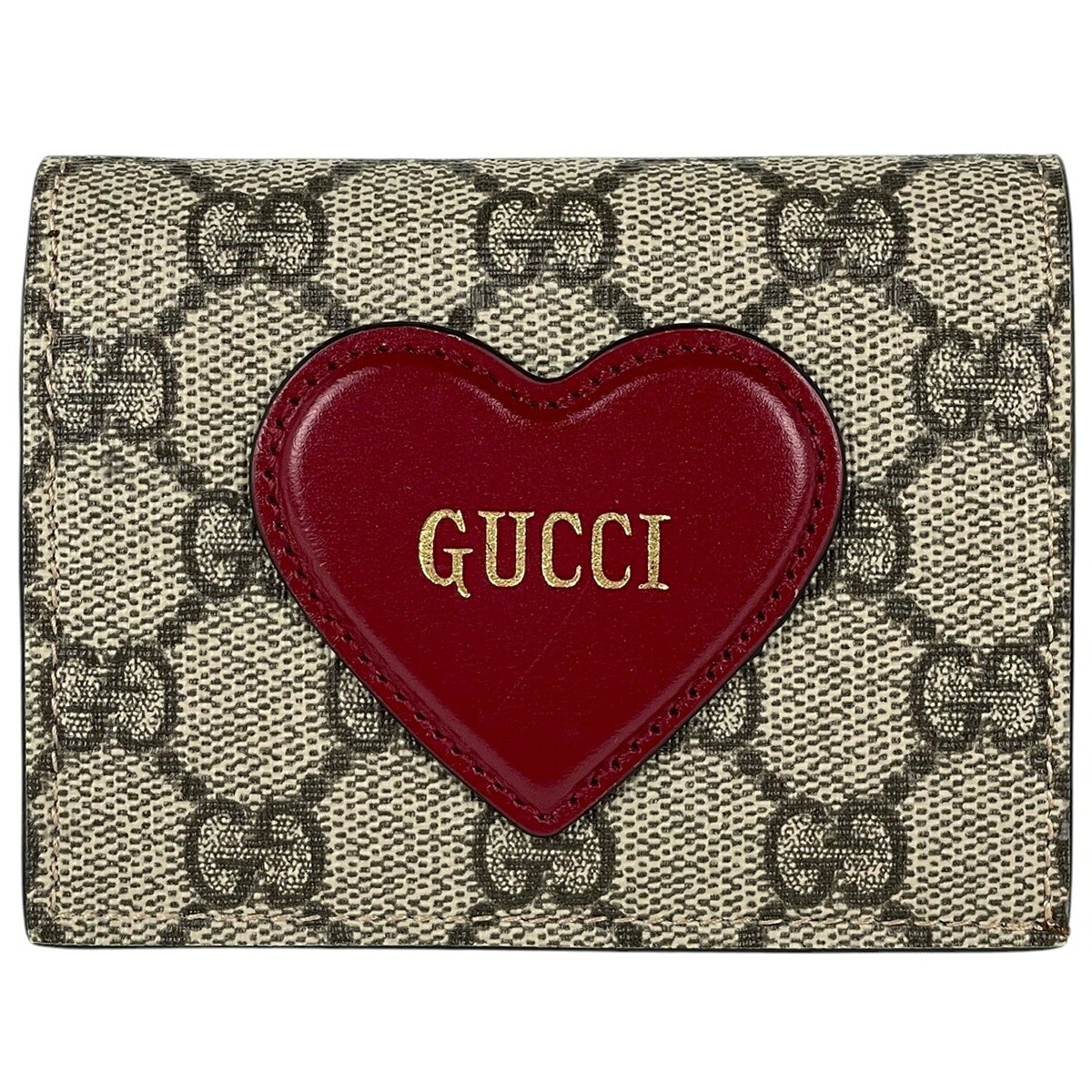 グッチ GUCCI GG柄 二つ折り紙入れ GGスプリーム ハートモ旗がしら パウダーコンパクト 上塗り帆布 ベージュ 赤いこと 648848 レディース 【中古】