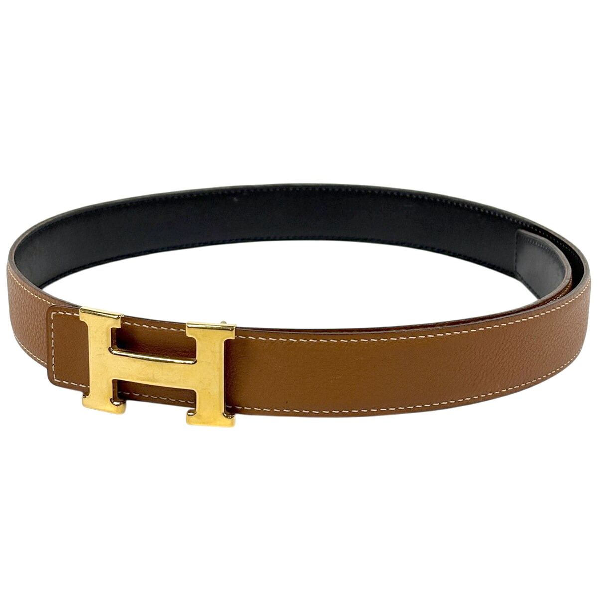 エルメス HERMES コンスタンス リヴァーシブル H三尺帯 □G目じるし ボックスカーフ 黒いこと 赤銅色 レディース 【中古】 msp29