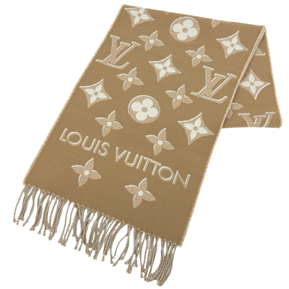 ルイ・ヴィトン Louis Vuitton エシャルプ LV エセンシャル シャイン モノグラム えり巻き ベージュ レディース 【中古】 msp29