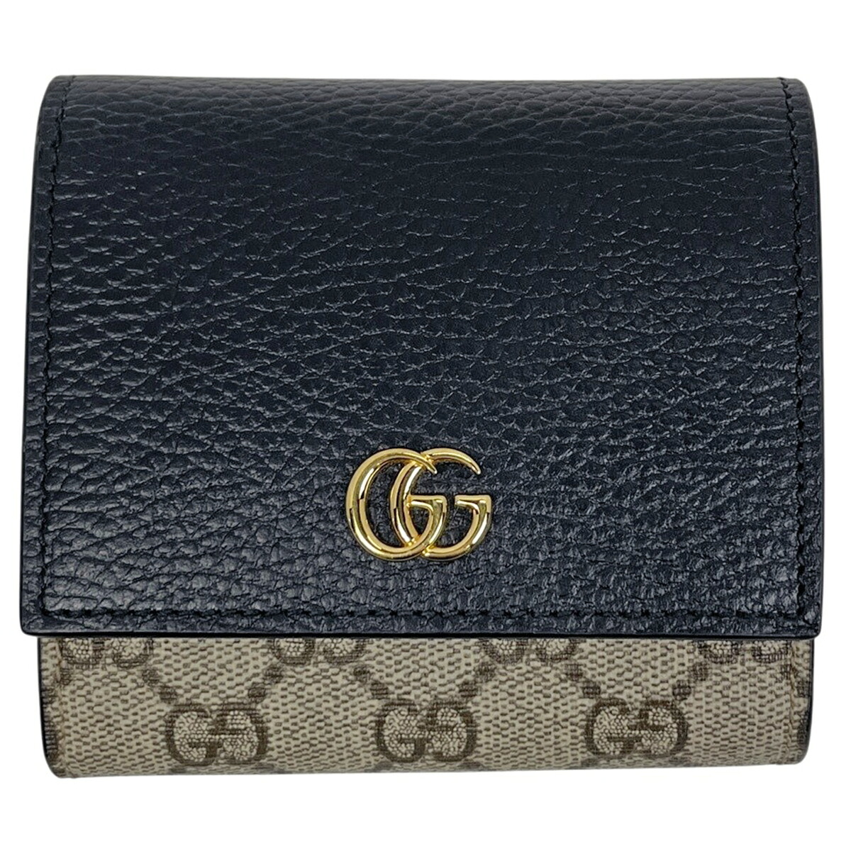 グッチ GUCCI ダブルG バイ色つや 並み並み ウォレット GGスプリーム 二つ折り紙入れ 上塗り帆布 ベージュ 黒いこと 598587 レディース 【中古】