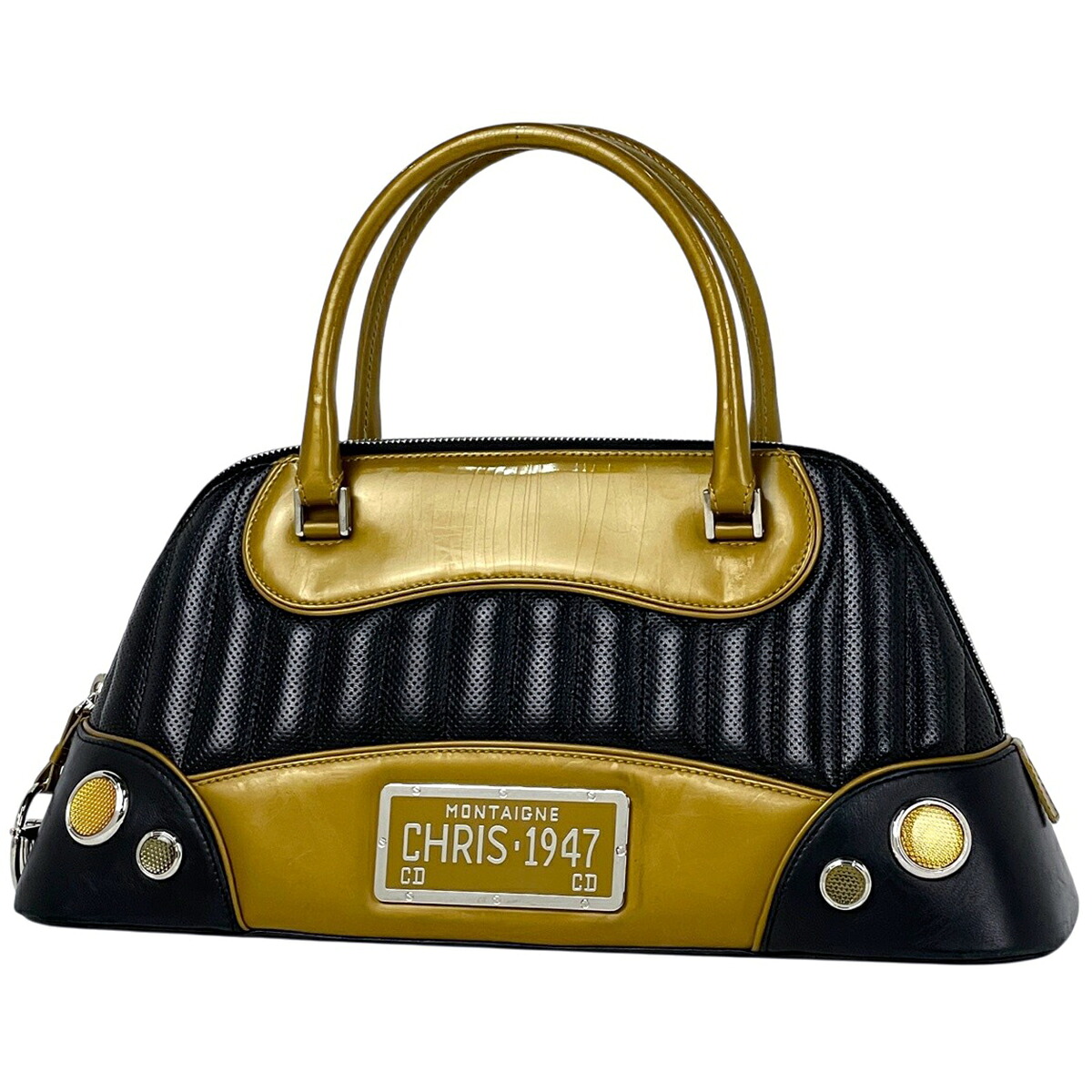 ディオール Christian Dior モンテーニュクリス 1947 ハンドバック トレーラ なめし革 黒いこと 黄色 レディース 【中古】