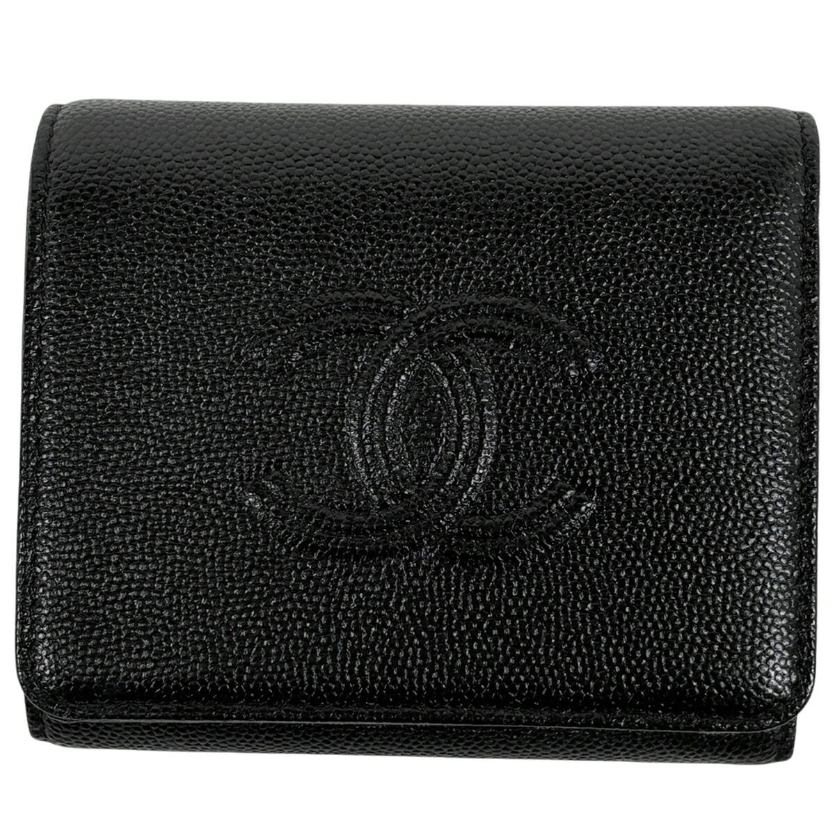 シャネル CHANEL ココマーク 三つ折り札入れ キャビア素はだ 黒いこと レディース 【中古】