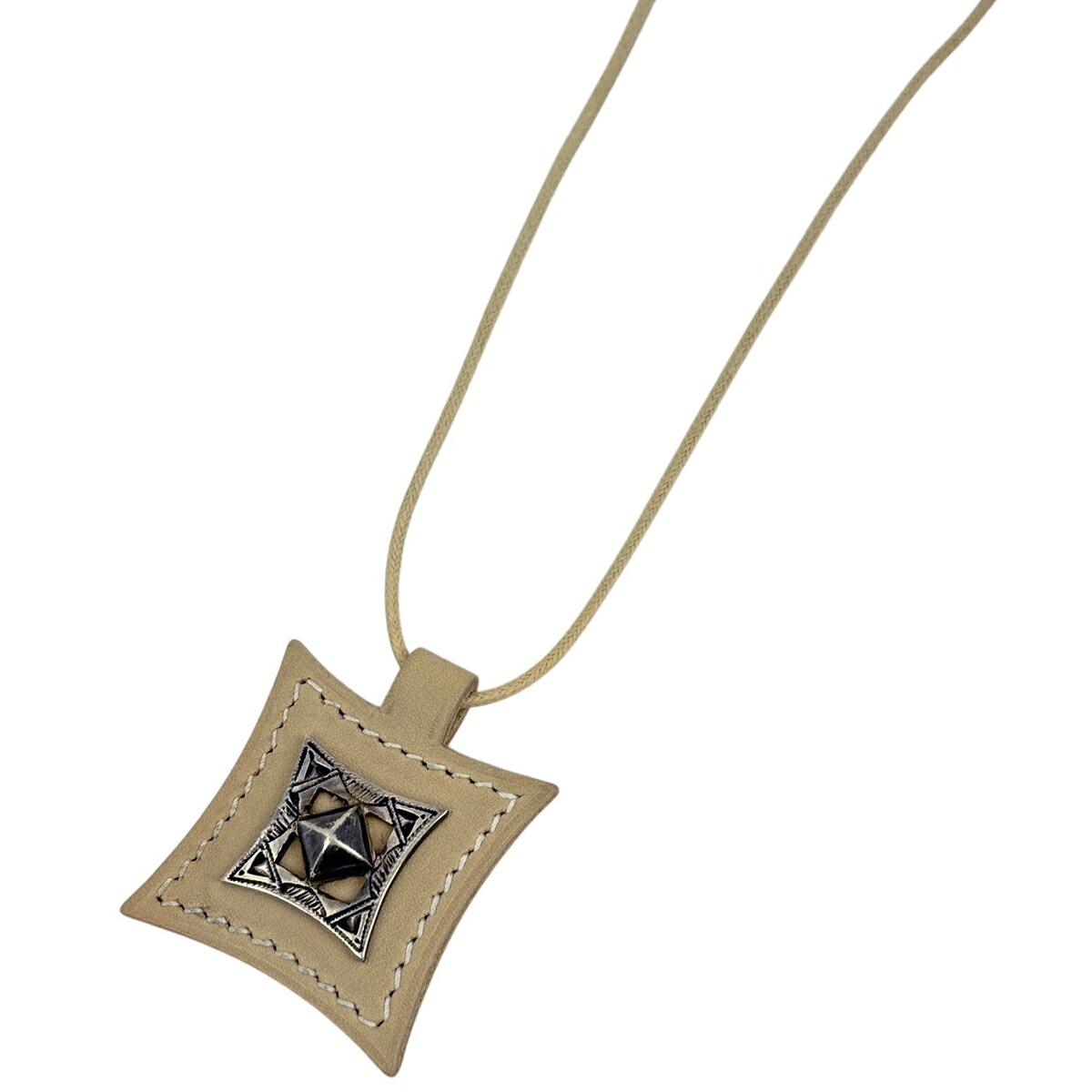 エルメス HERMES トゥアレグ ネックレス レザー メタル ベージュ シルバー レディース 【中古】 msp39|バイセル 店