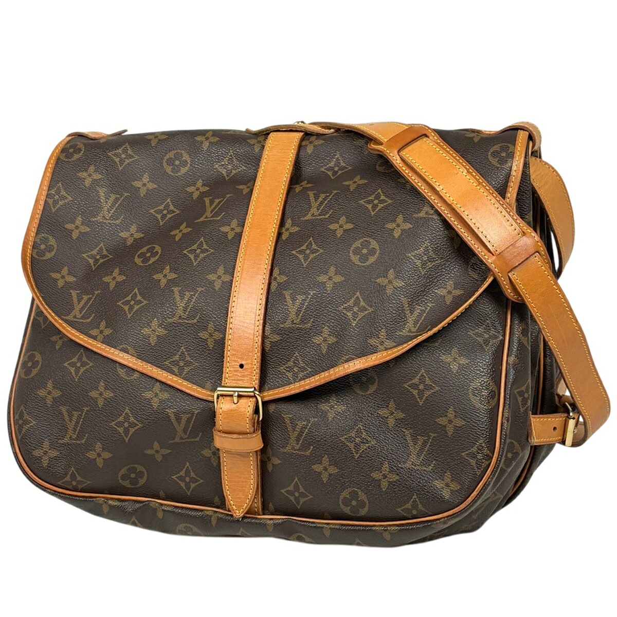 ルイ・ヴィトン Louis Vuitton ソミュール35 曲がった掛け ショルダーバッグ モノグラム 赤銅色 M42254 レディース 【中古】