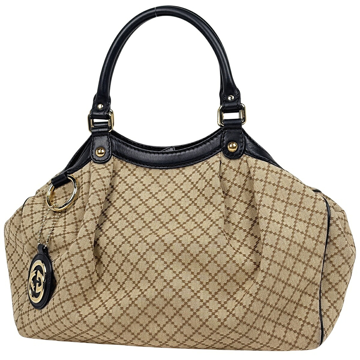 グッチ GUCCI ディアマンテ スーキー ハンドバッグ ショルダーバッグ キャンバス ベージュ ブラック 211944 レディース 【中古】 msp29｜バイセル 店 35,230円