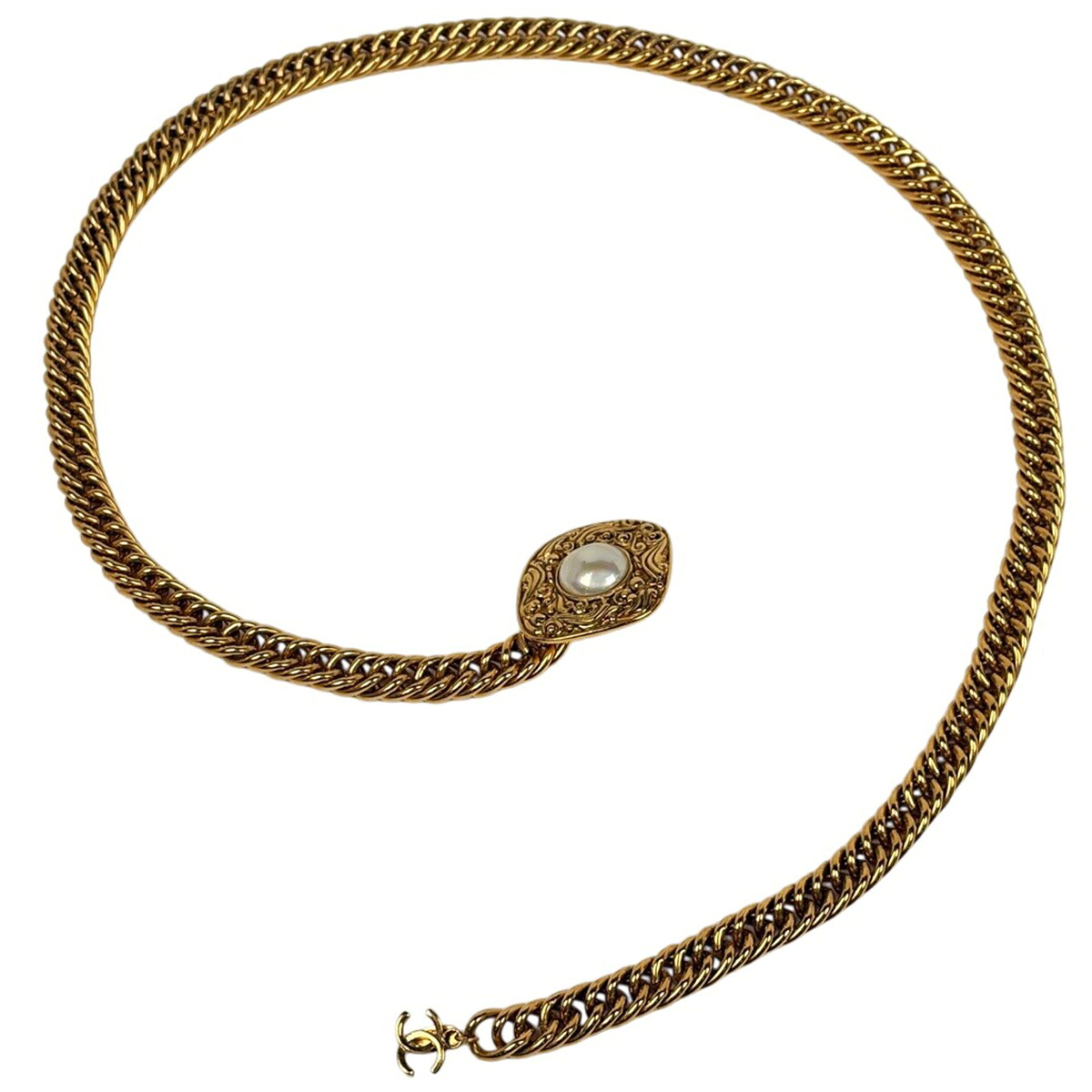 シャネル CHANEL ココマーク チェーン店 三尺帯 ひし形 三尺帯 GP フェイクパール ゴールド レディース 【中古】 msp29