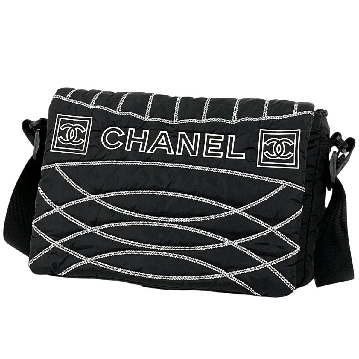 シャネル CHANEL スポーツライン ショルダーバッグ メッセンジャー ナイロン ブラック レディース 【中古】 msp29|バイセル 店