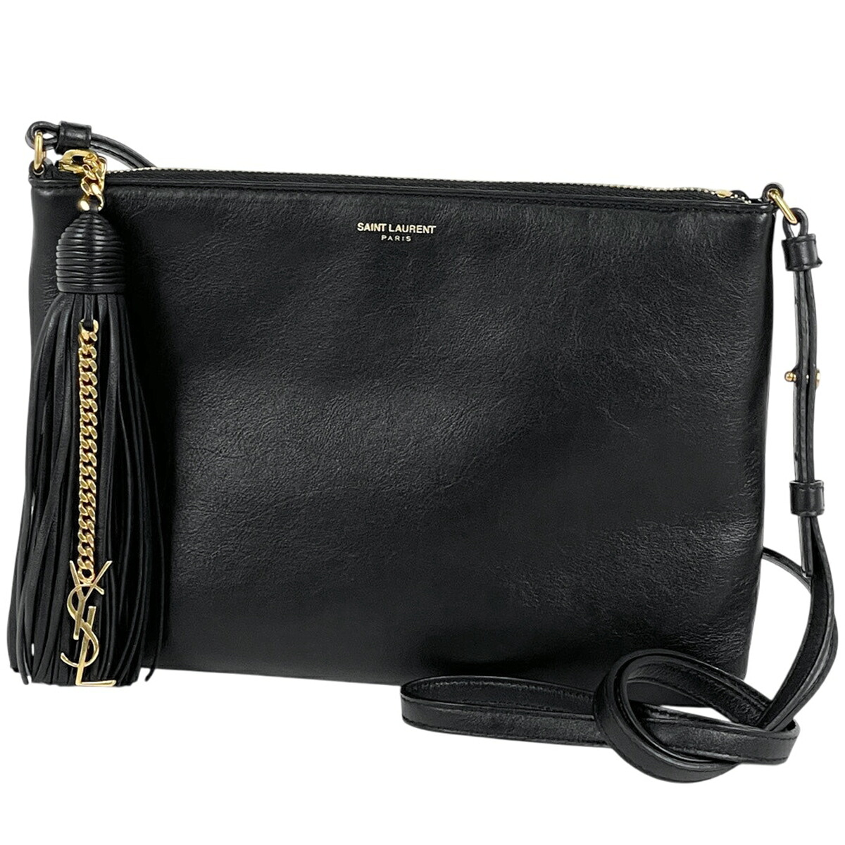 サンローラン SAINT LAURENT ロゴ ショルダーバッグ フリンジ レザー ブラック 412674 レディース 【中古】 msp29｜バイセル 店