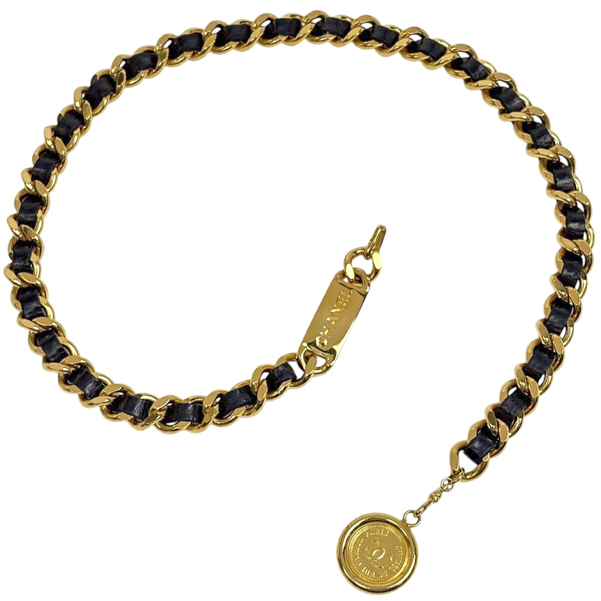 シャネル CHANEL ココマーク チェーン店 三尺帯 GP なめし革 ゴールド 黒いこと レディース 【中古】