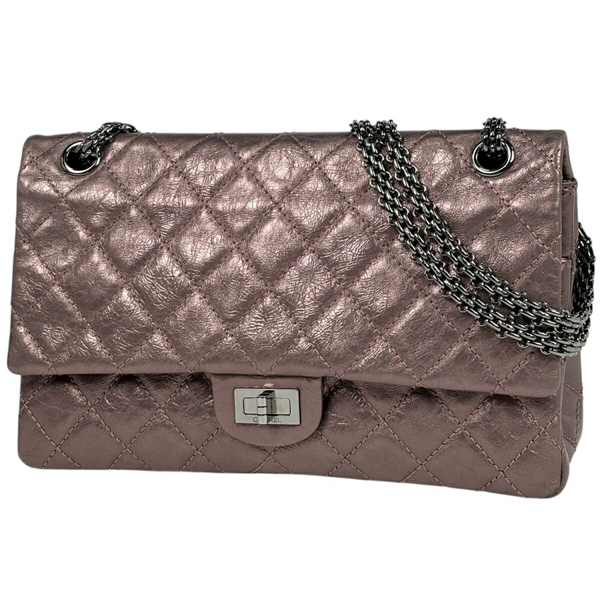 シャネル CHANEL 2.55ライン チェーン ショルダーバッグ マトラッセ Wフラップ Wチェーン レザー メタリックピンク レディース 【中古】 msp29|バイセル 店
