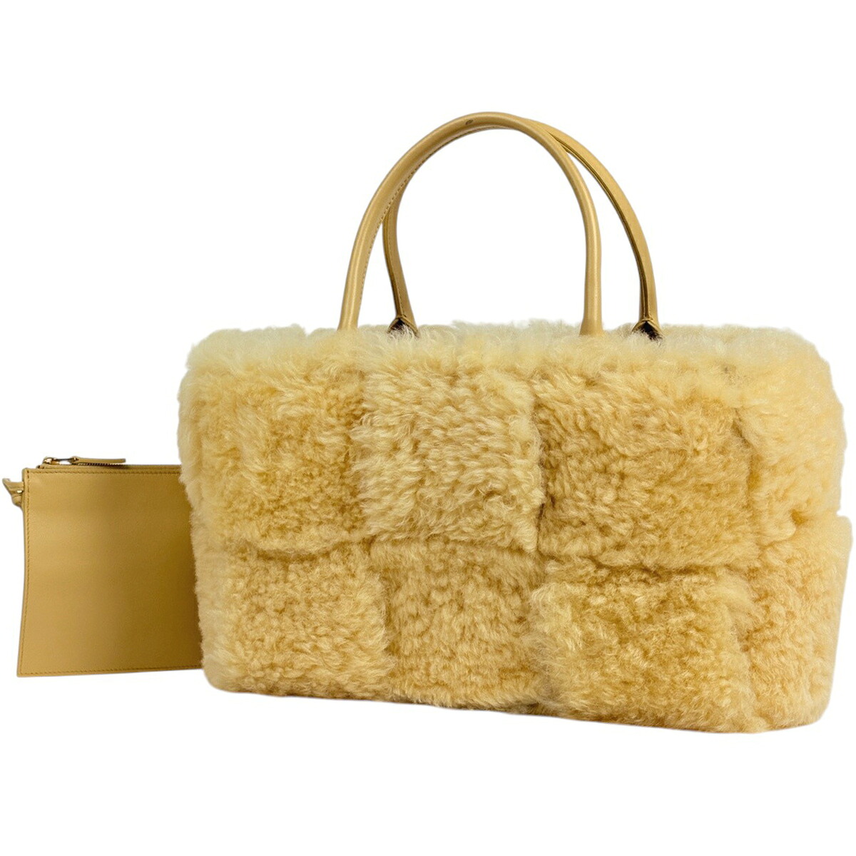 ボッテガヴェネタ BOTTEGAVENETA スモール アルコ トートバッグ イントレチャート トートバッグ 羊肉 黄色 レディース 【中古】