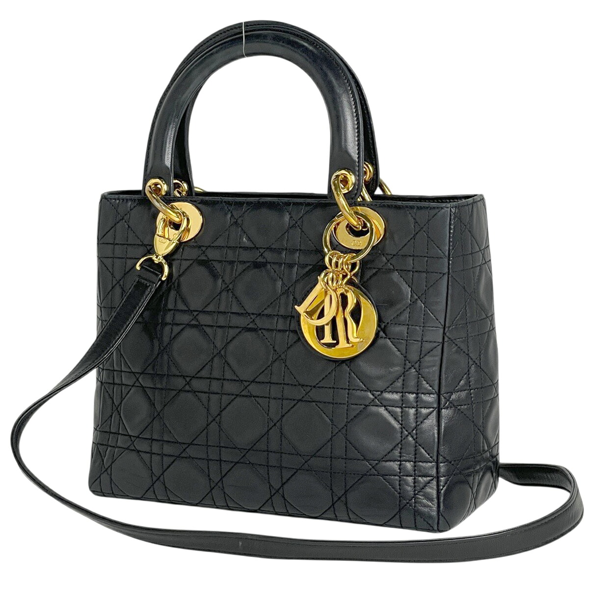ディオール Christian Dior レディディオール 2WAY ショルダーバッグ カナージュ ハンドバック なめし革 黒いこと レディース 【中古】