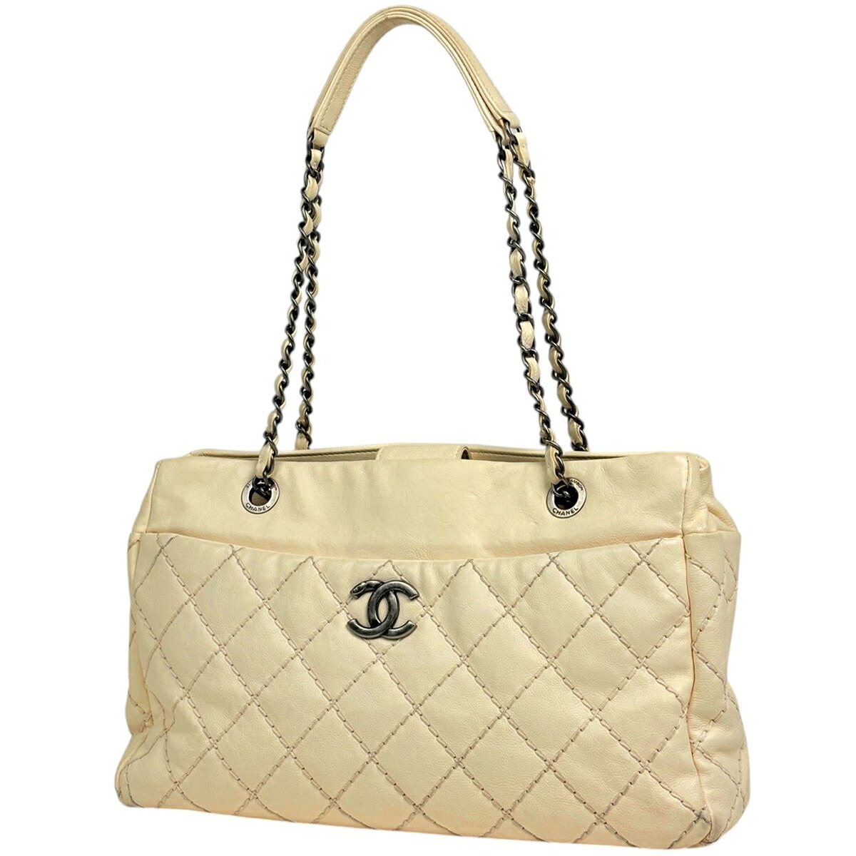 シャネル CHANEL ワイルドステッチ チェーン トートバッグ ココマーク レザー ホワイト レディース 【中古】 msp29｜バイセル 店