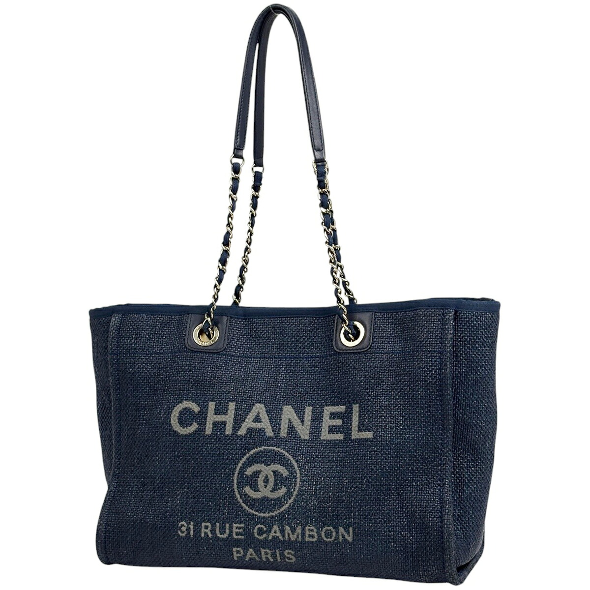 シャネル CHANEL ドーヴィルライン チェーン店 トートバッグ ココマーク 2WAY 麦わら 米国海軍 A76001 レディース 【中古】
