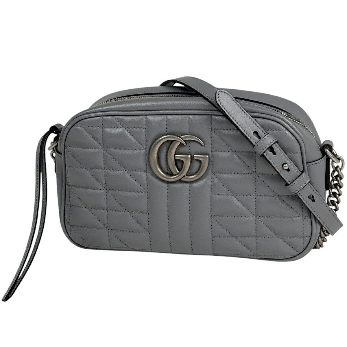 グッチ GUCCI GGマーモント チェーン ショルダーバッグ キルティング レザー グレー 447632 レディース 【中古】 msp29|バイセル 店