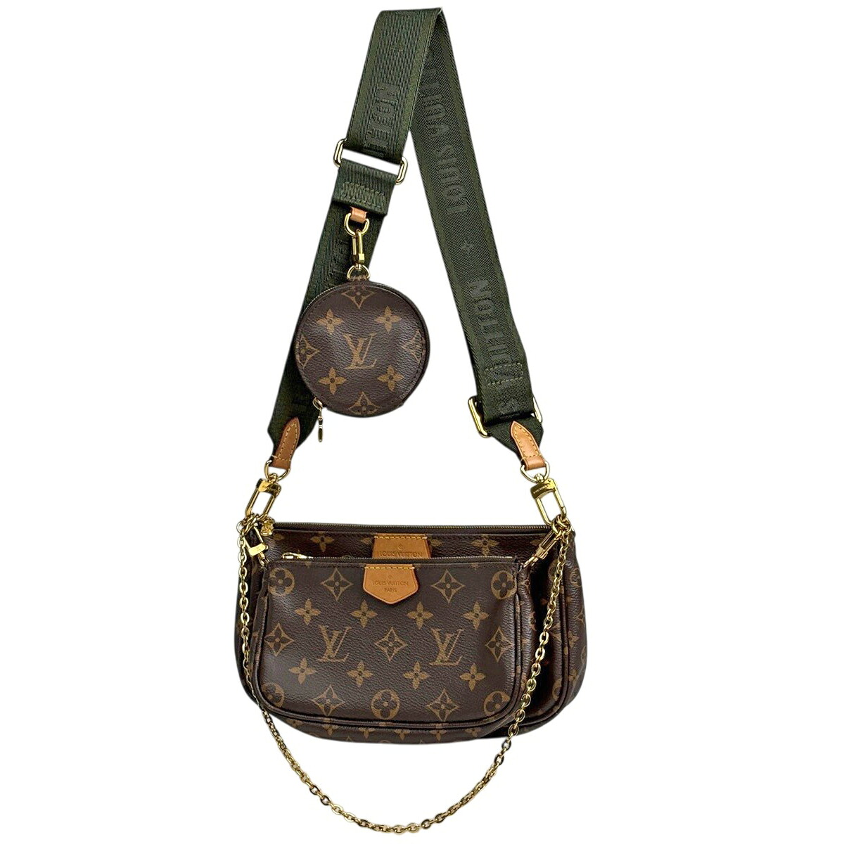 ルイ・ヴィトン Louis Vuitton ミュルティ ポシェット アクセソワール 車寄せ ポルトモネロン ミニ ショルダーバッグ モノグラム 赤銅色 カーキ M44813 レディース 【中古】