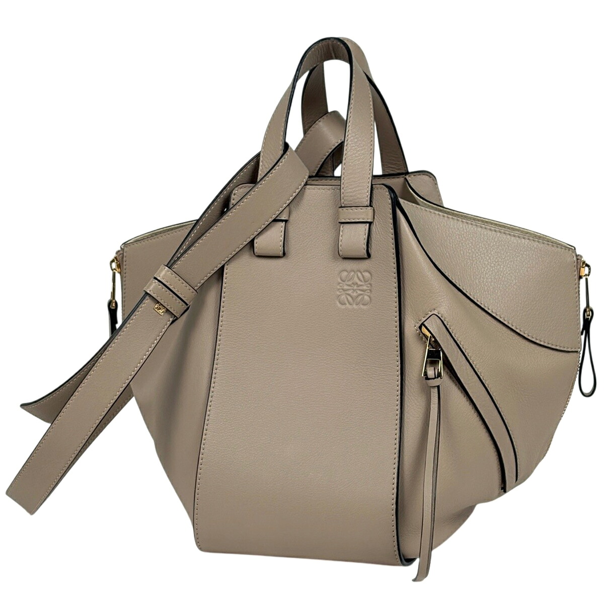 ロエベ LOEWE ハンモック 御徒面子 スモール 2WAY なめし革 ベージュ レディース 【中古】