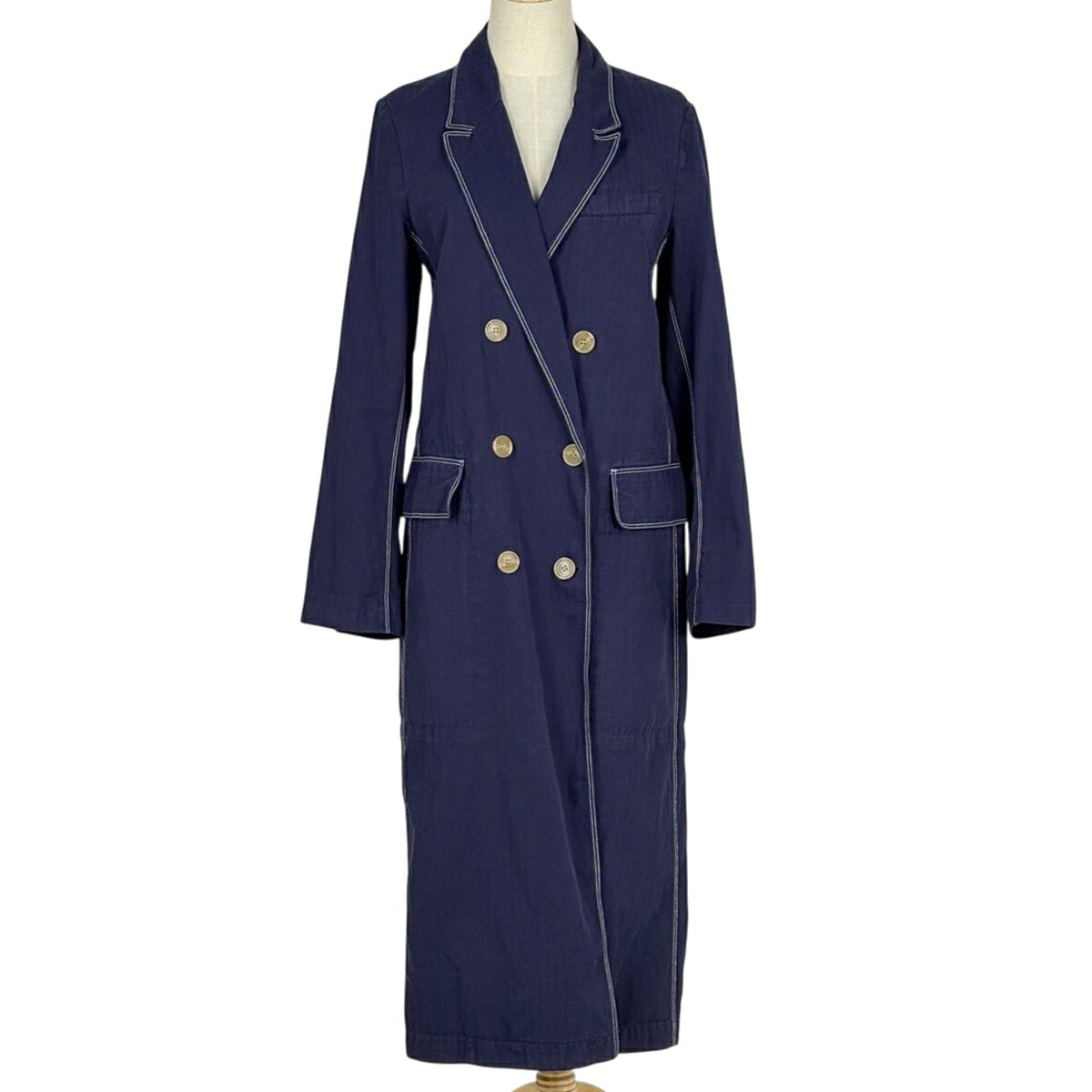 バーバリー BURBERRY ロゴボタン ロングコート アウター その他コート コットン リネン ネイビー レディース 【中古】 msp39|バイセル 店