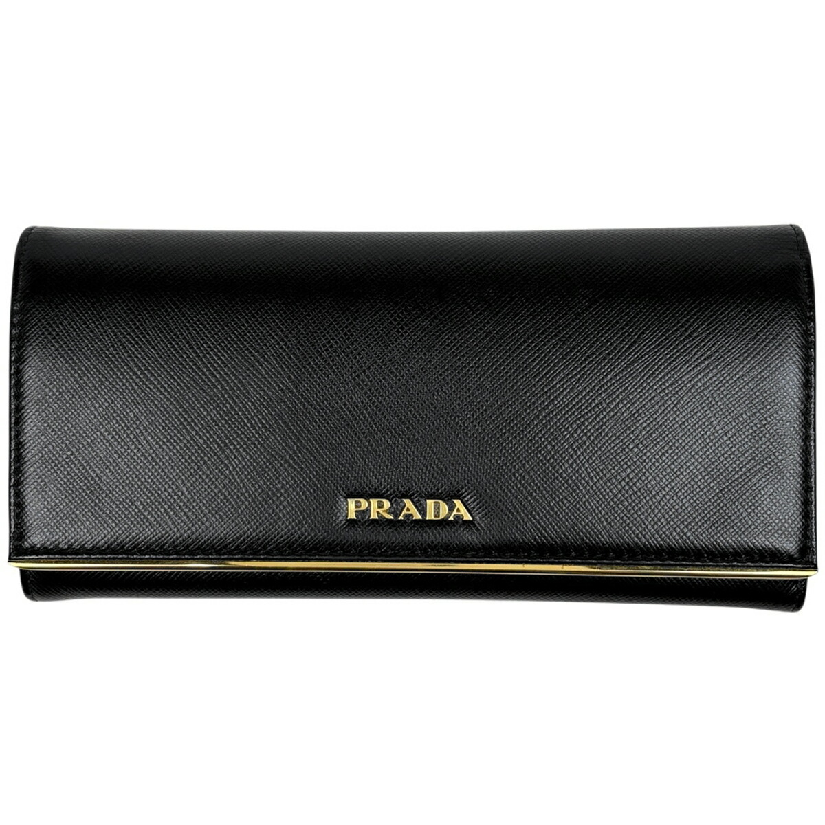 プラダ PRADA ロゴタイプ 二つ折り 長紙入れ なめし革 ネロ(黒いこと) レディース 【中古】