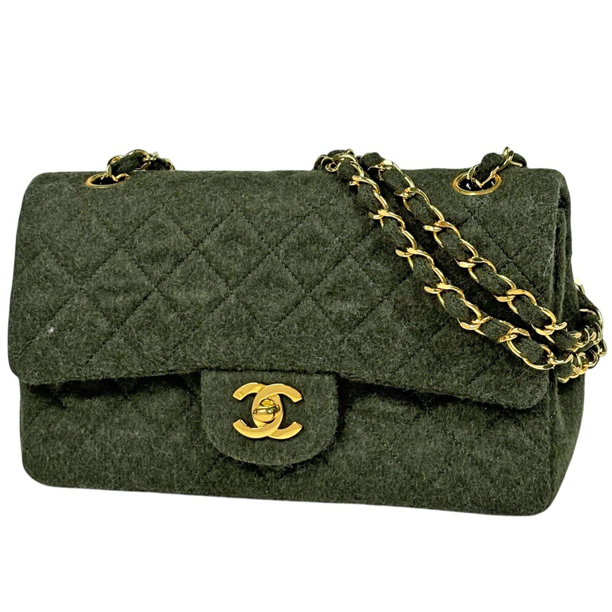 シャネル CHANEL マトラッセ W下げ翼 チェーン店 ショルダーバッグ ココマーク 織り地 うす暗い緑であること A01113 レディース 【中古】
