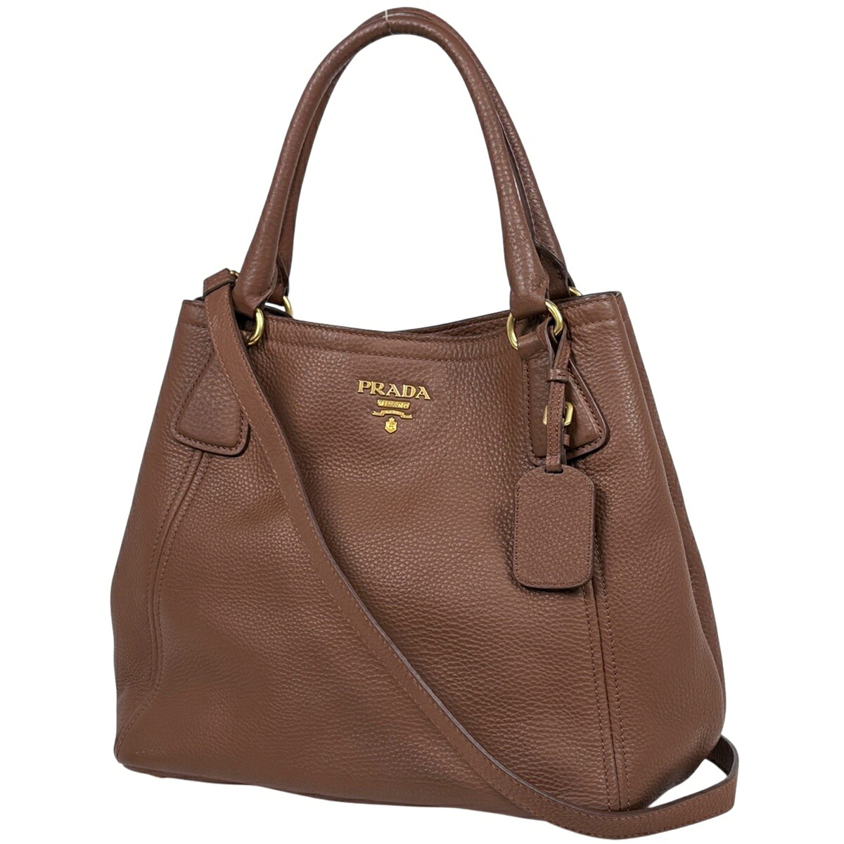 プラダ PRADA ロゴタイプ トートバッグ 2WAY なめし革 赤銅色 BN2534 レディース 【中古】