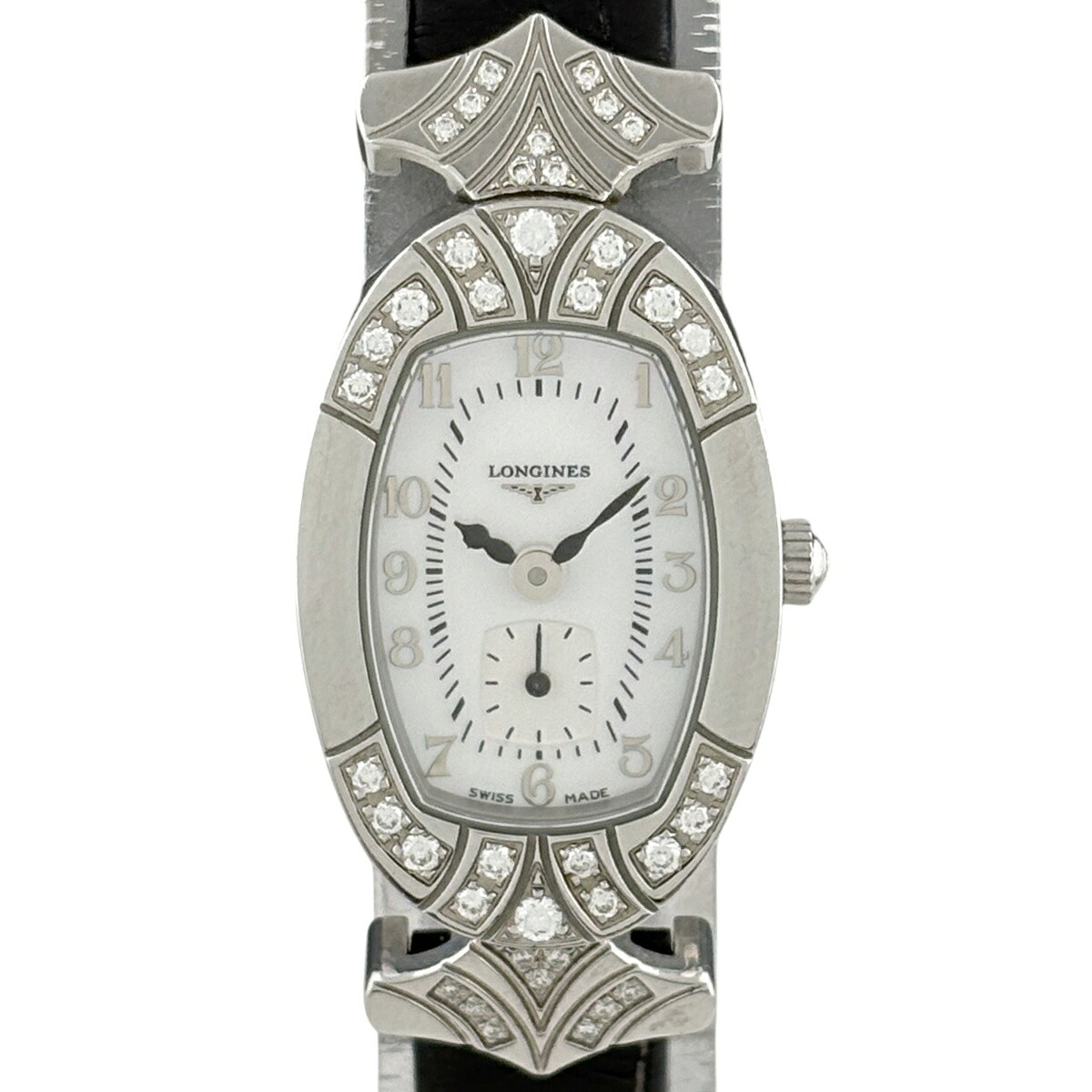 ロンジン LONGINES サンフォネット L2.220.0 ウオッチ SS なめし革 金剛石 石英 白いこと レディース 【中古】