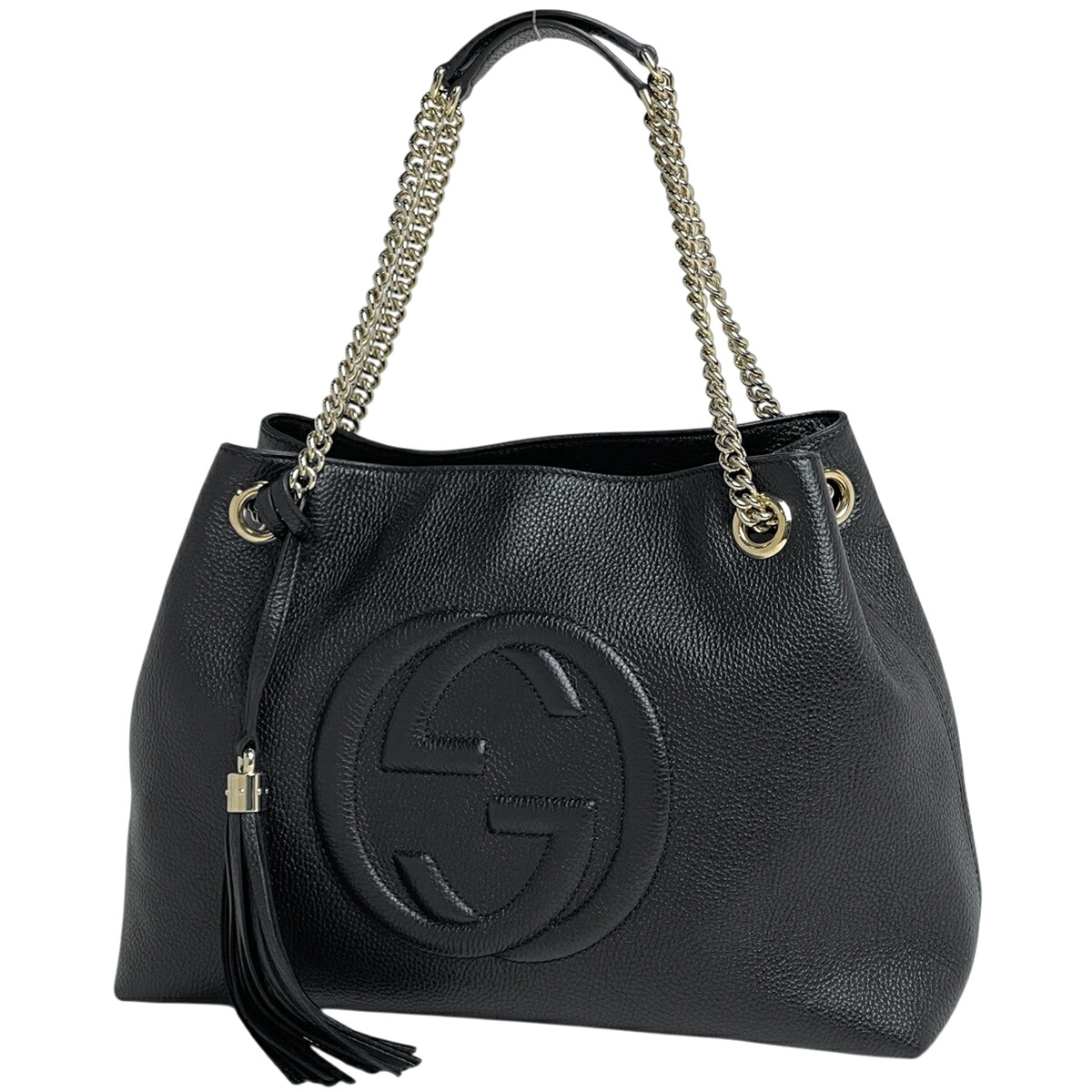 グッチ GUCCI ソーホー チェーン店 ショルダーバッグ インターロッキングG なめし革 黒いこと 536196 レディース 【中古】