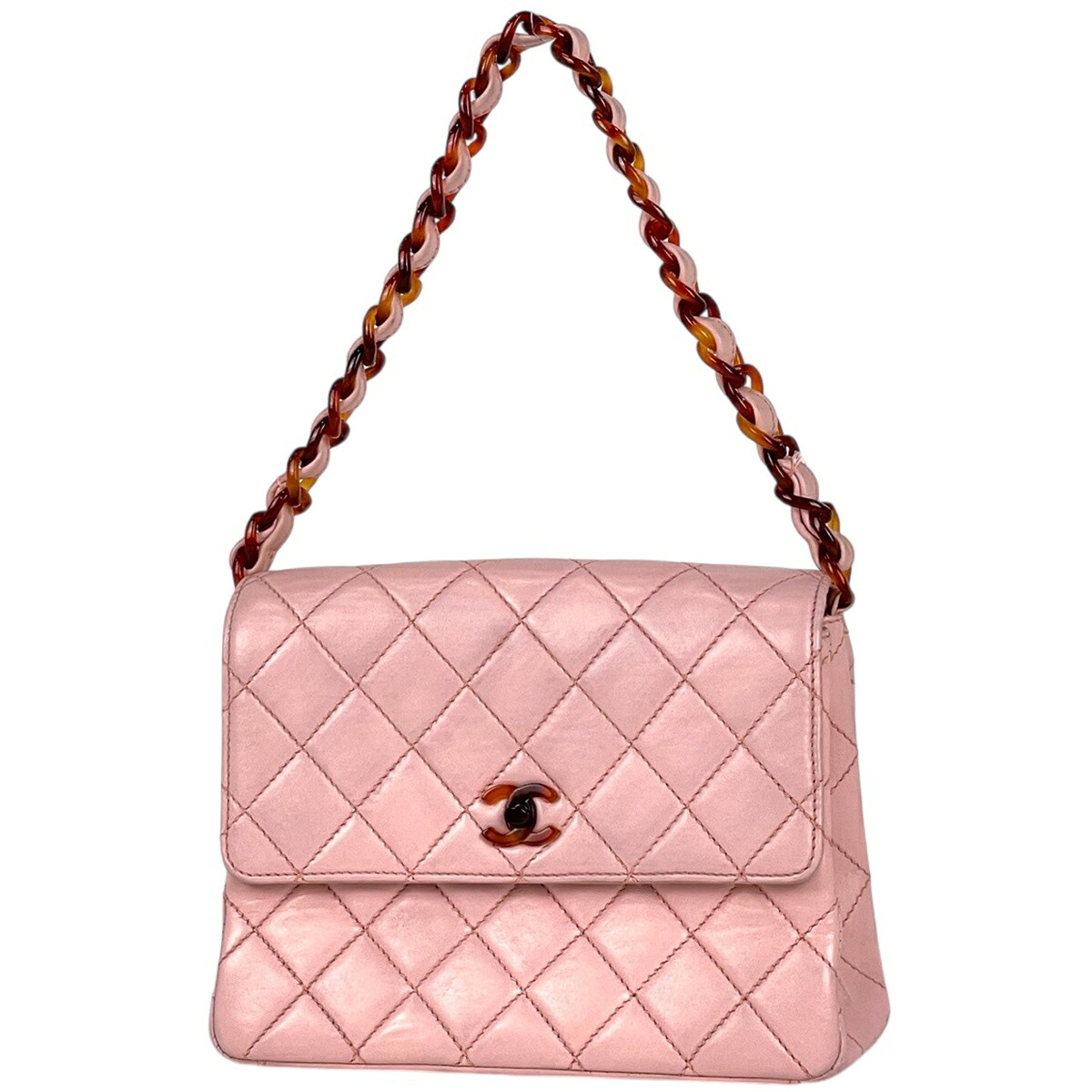 シャネル CHANEL ココマーク プラチェーン ショルダーバッグ デミ柄 マトラッセ なめし革 サクラ色 レディース 【中古】