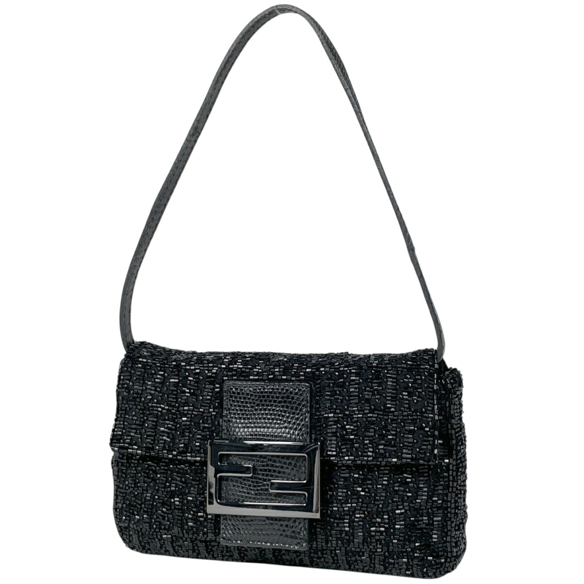 フェンディ FENDI ズッカロゴ ショルダーバッグ ハンドバック ビーズ 黒いこと 8BK019 レディース 【中古】