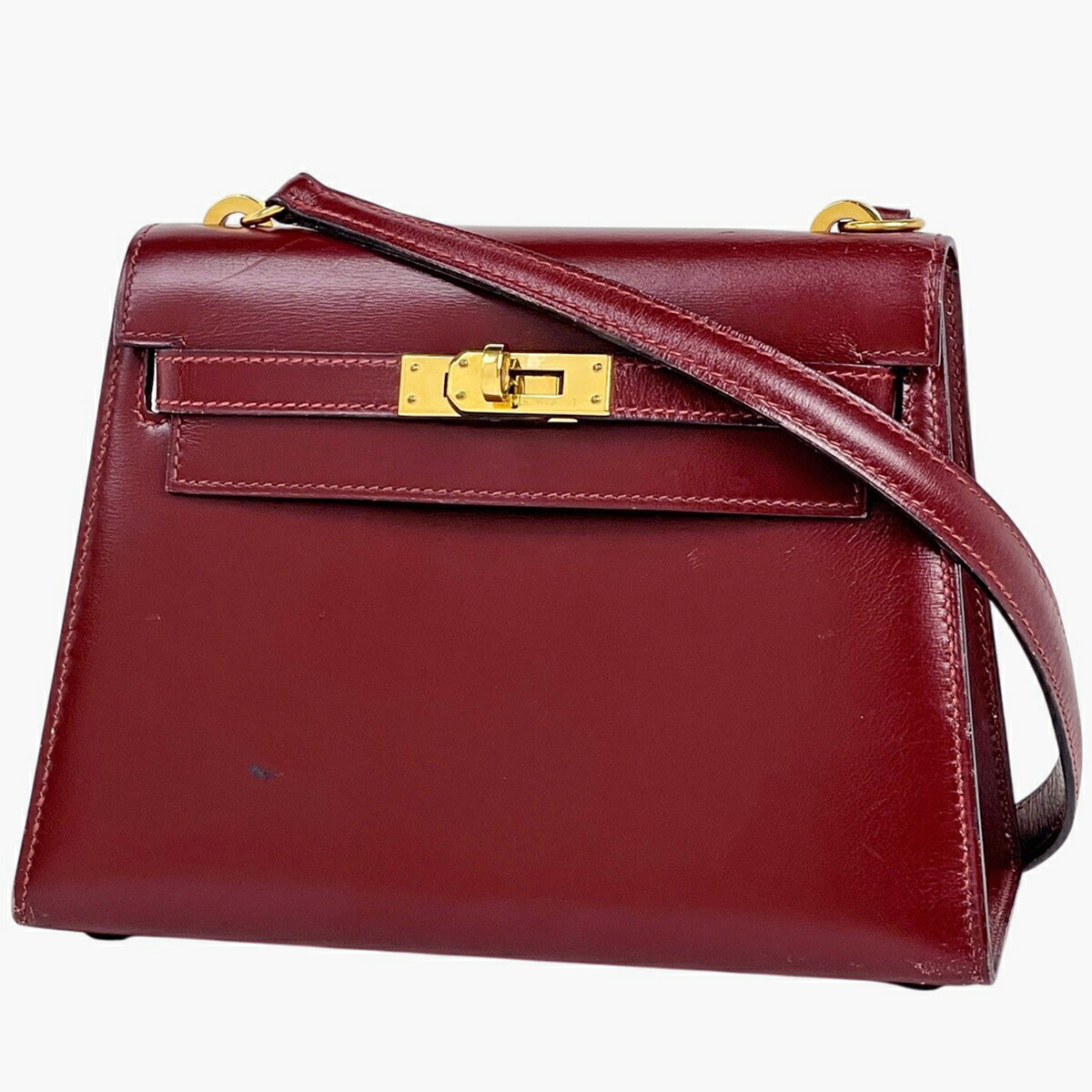 エルメス HERMES ミニ ケリー20 外縫い ショルダーバッグ ボックスカーフ レッド 〇R レディース 【中古】 msp29|バイセル 店