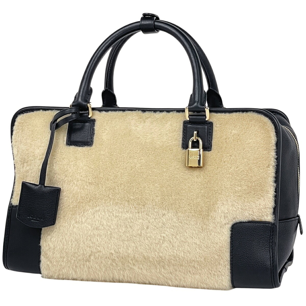 ロエベ LOEWE アマソナ36 ハンドバック なめし革 黒いこと 象牙色 レディース 【中古】