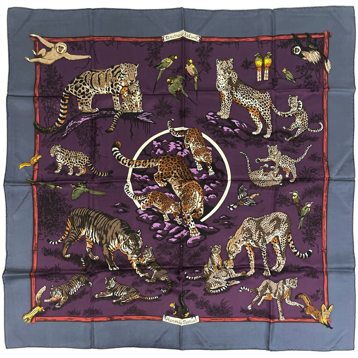 エルメス HERMES カレ90 Tendresse Feline 自然状態の優しさ えり巻き 絹地 レディース 【中古】