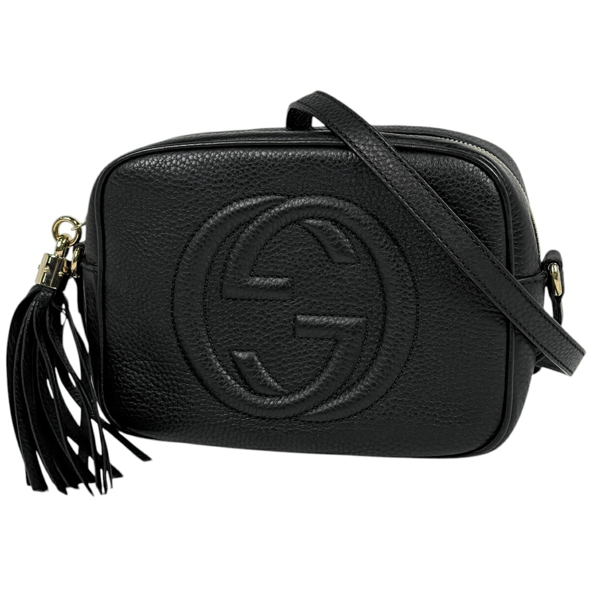 グッチ GUCCI ソーホー ショルダーバッグ タッセル フリンジ インターロッキングG なめし革 黒いこと 308364 レディース 【中古】