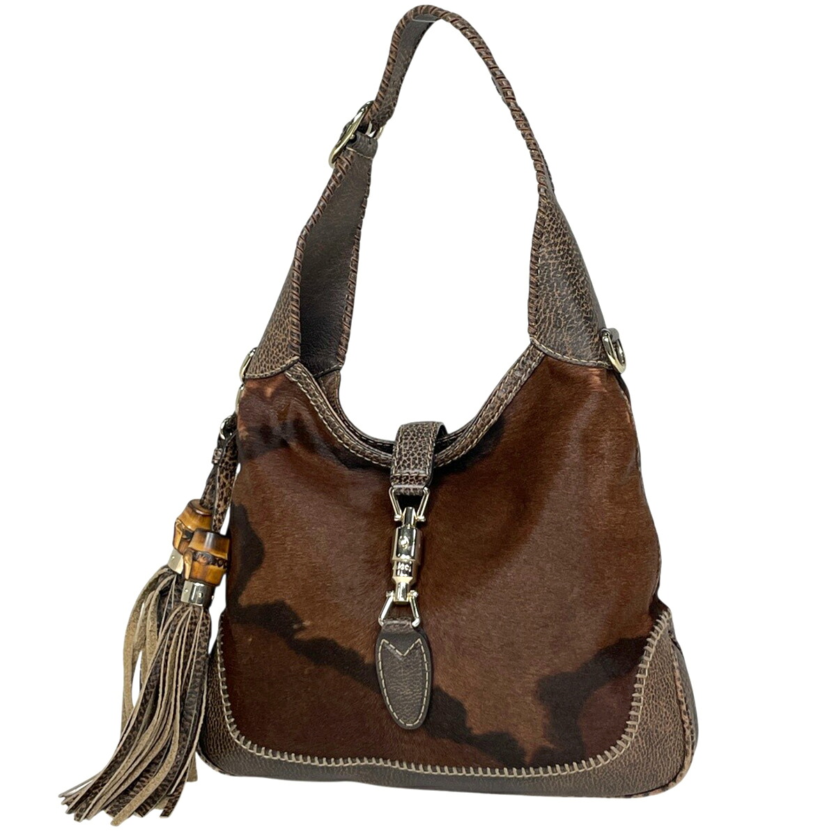 グッチ GUCCI ニュージャッキーライン ショルダーバッグ バンブー ハラコ 赤銅色 219725 【中古】